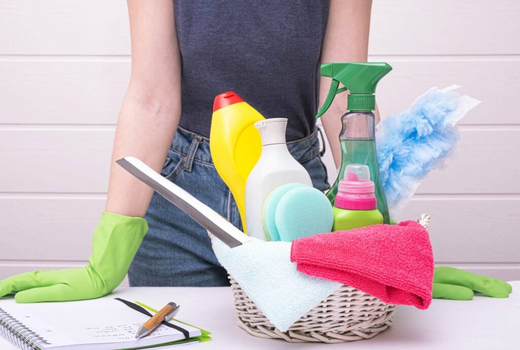 a woman prepares to clean the house according to her plan, next